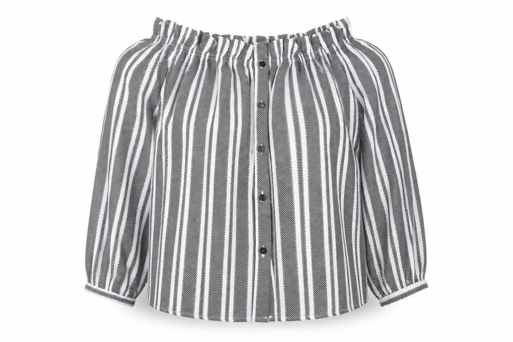 Cameo Rose Womens Black Striped Polyester Basic Blouse Size 12 Off the Shoulder