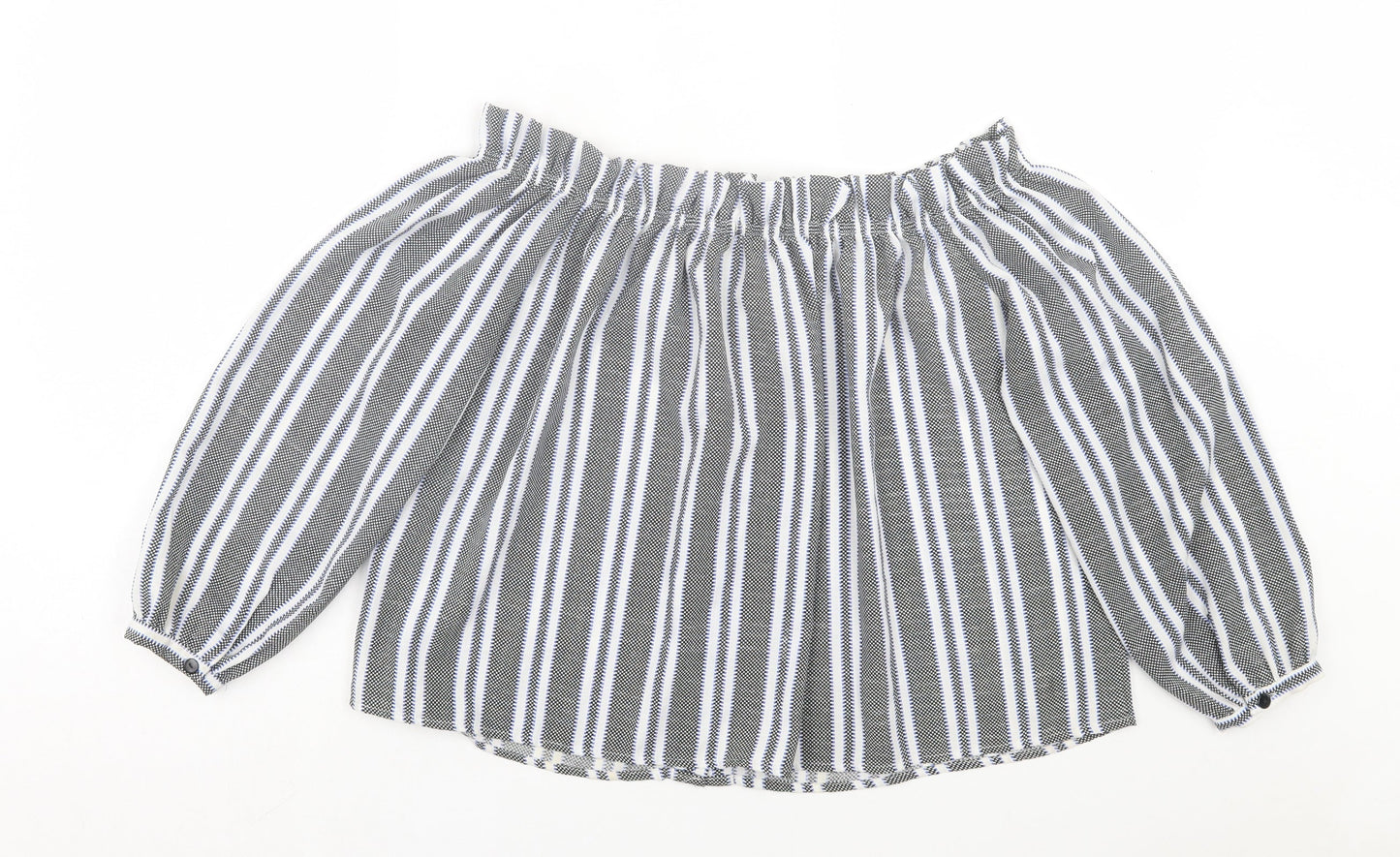 Cameo Rose Womens Black Striped Polyester Basic Blouse Size 12 Off the Shoulder