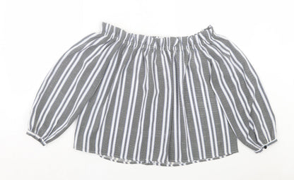 Cameo Rose Womens Black Striped Polyester Basic Blouse Size 12 Off the Shoulder