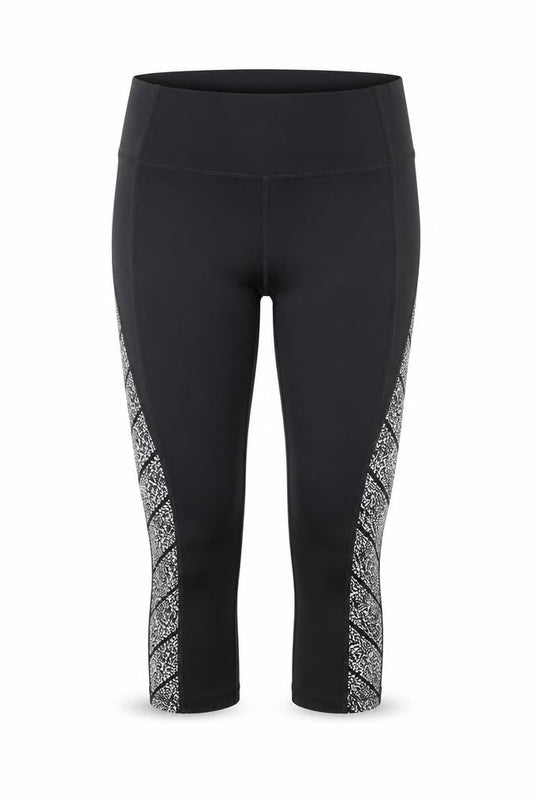 Athletic Works Womens Black Geometric Polyester Cropped Leggings Size S L18 in Regular Pullover