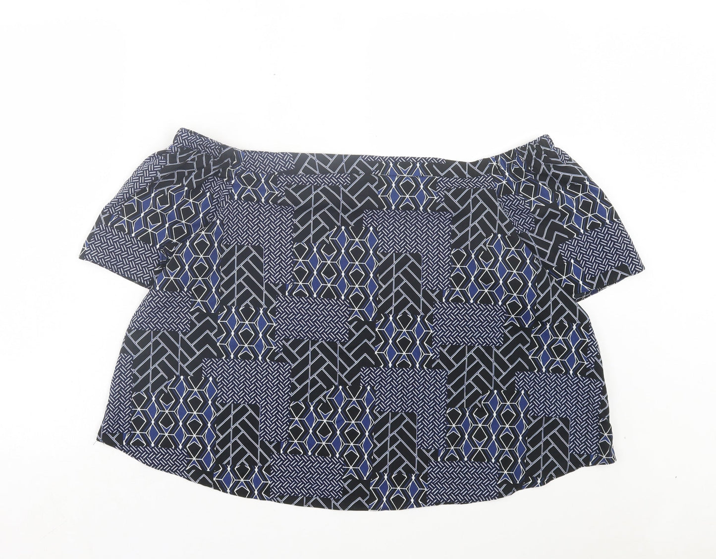 New Look Womens Blue Geometric Polyester Basic Blouse Size 18 Off the Shoulder