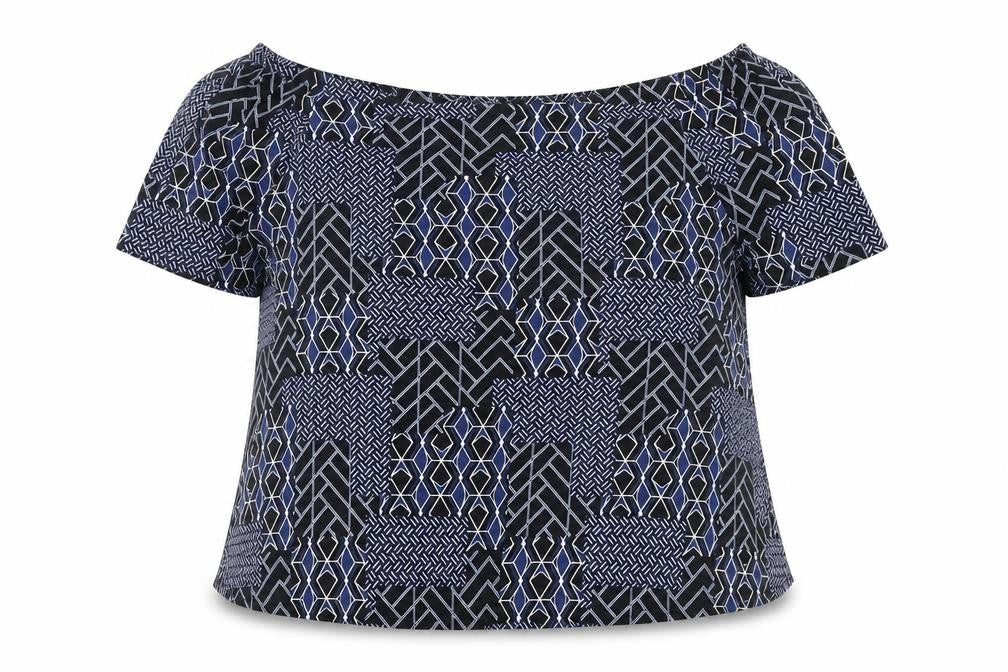 New Look Womens Blue Geometric Polyester Basic Blouse Size 18 Off the Shoulder