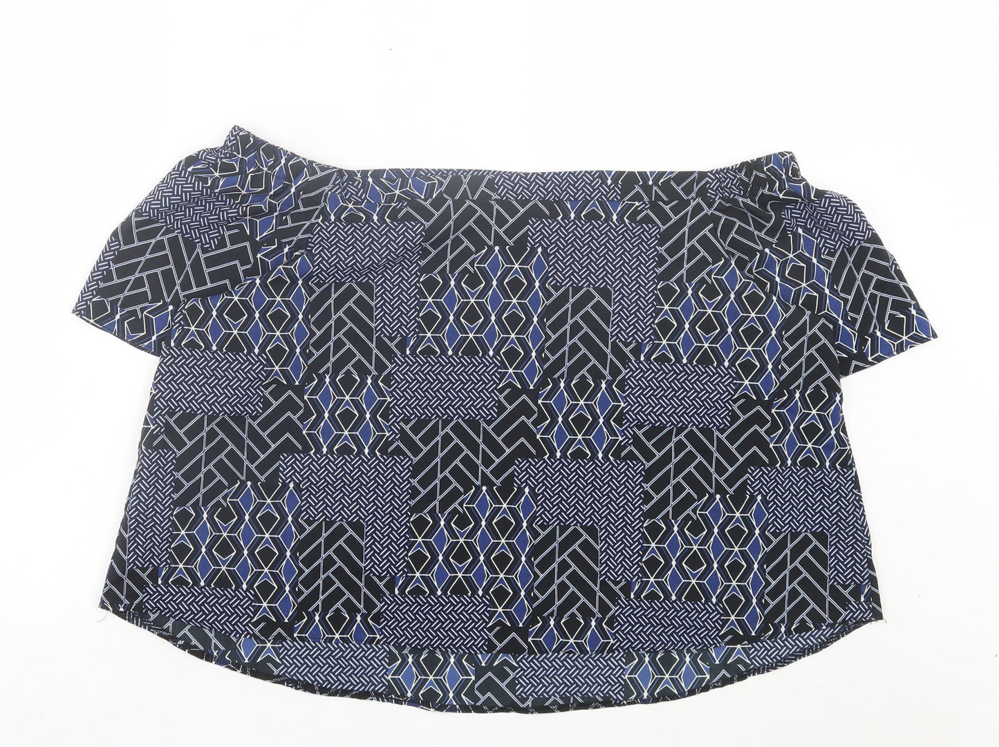 New Look Womens Blue Geometric Polyester Basic Blouse Size 18 Off the Shoulder