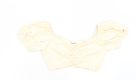 CupidFire Womens Beige Polyester Cropped T-Shirt Size 6 Sweetheart