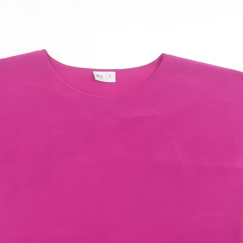 BHS Womens Purple Polyester Basic T-Shirt Size 16 Crew Neck