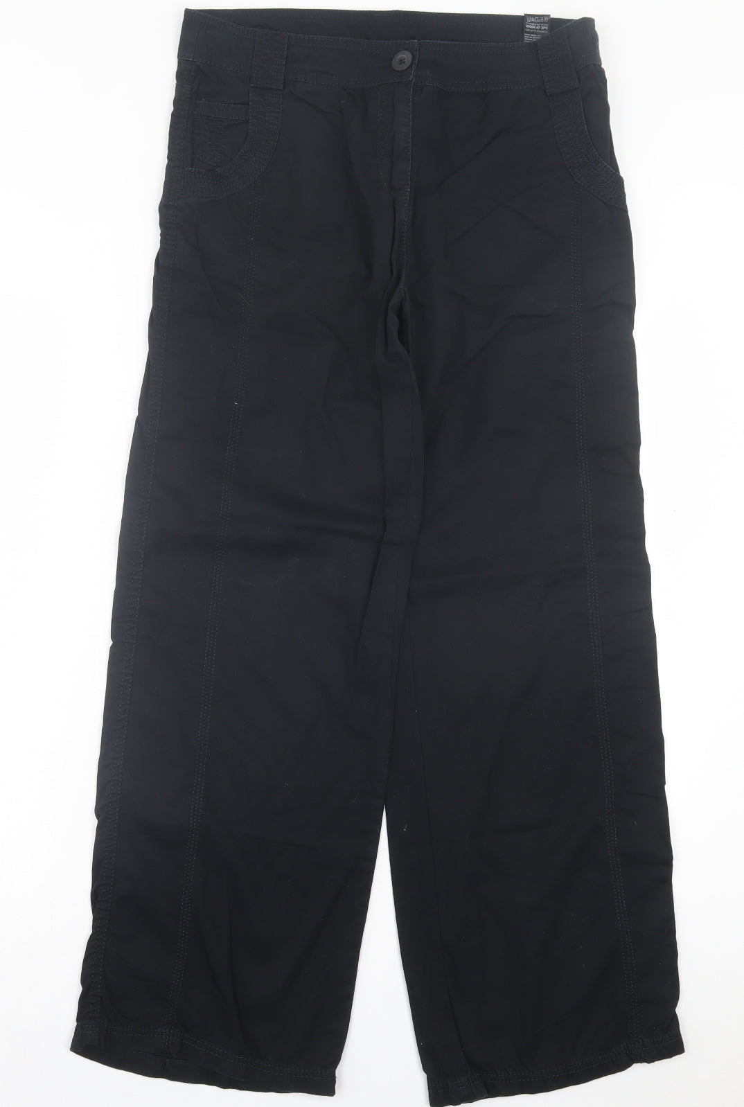 Marks and Spencer Womens Black Cotton Chino Trousers Size 12 L29 in Regular Button