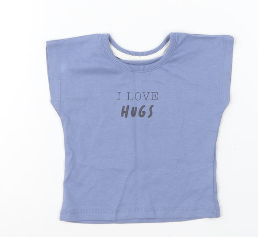 George Baby Blue Cotton Basic T-Shirt Size 3-6 Months Round Neck Pullover - I Love Hugs