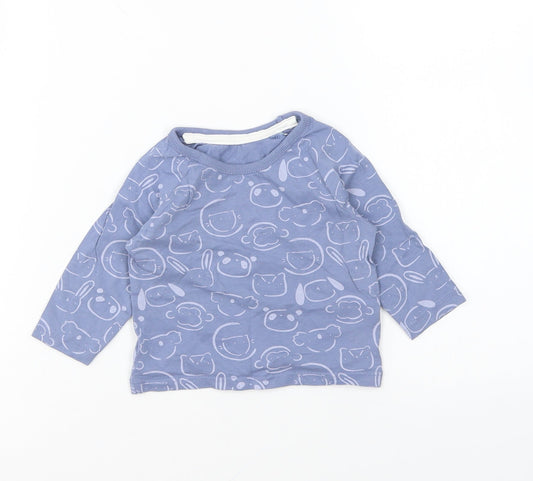 George Baby Blue Geometric Cotton Basic T-Shirt Size 3-6 Months Round Neck Pullover