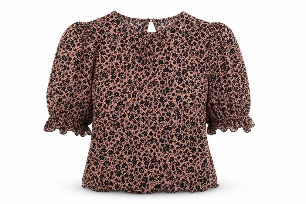Miss Selfridge Womens Pink Floral Viscose Basic Blouse Size 14 Round Neck