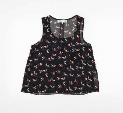 Cameo Rose Womens Black Geometric Polyester Basic Blouse Size 8 Round Neck - Bird Pattern