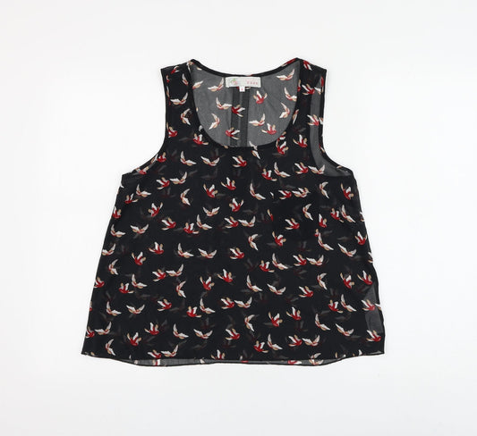 Cameo Rose Womens Black Geometric Polyester Basic Blouse Size 8 Round Neck - Bird Pattern