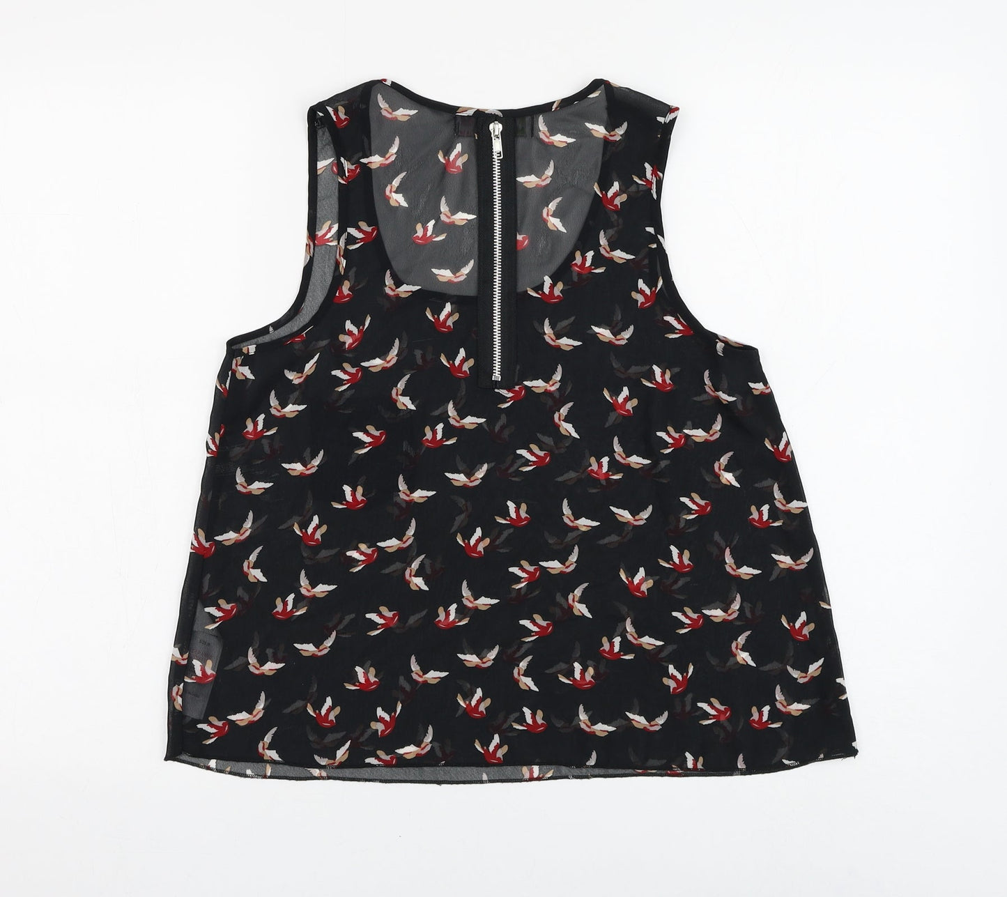 Cameo Rose Womens Black Geometric Polyester Basic Blouse Size 8 Round Neck - Bird Pattern