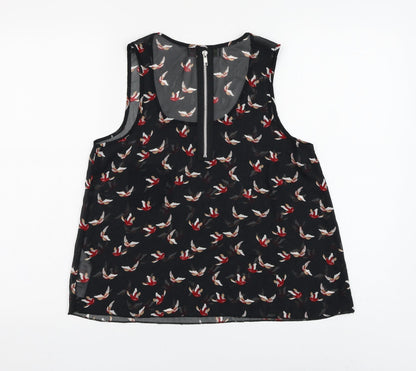 Cameo Rose Womens Black Geometric Polyester Basic Blouse Size 8 Round Neck - Bird Pattern