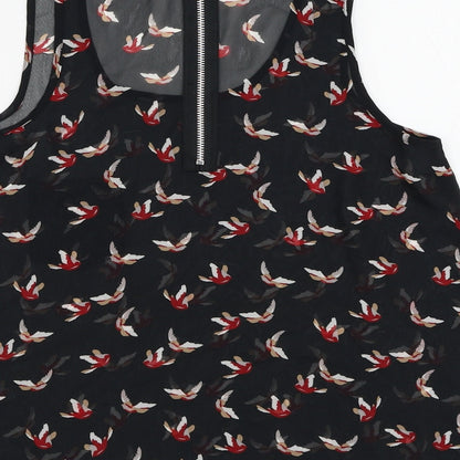 Cameo Rose Womens Black Geometric Polyester Basic Blouse Size 8 Round Neck - Bird Pattern