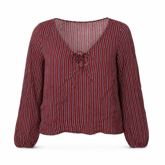 Hollister Womens Red Striped Viscose Basic Blouse Size M Scoop Neck