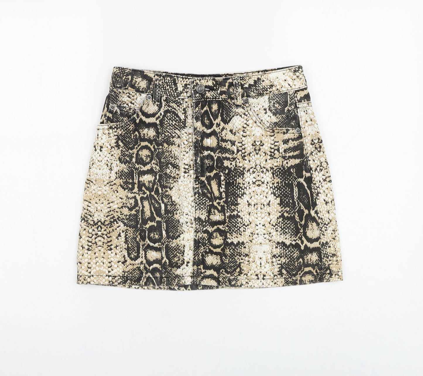 Topshop Womens Beige Animal Print Cotton Mini Skirt Size 28 in Zip - Snake Print