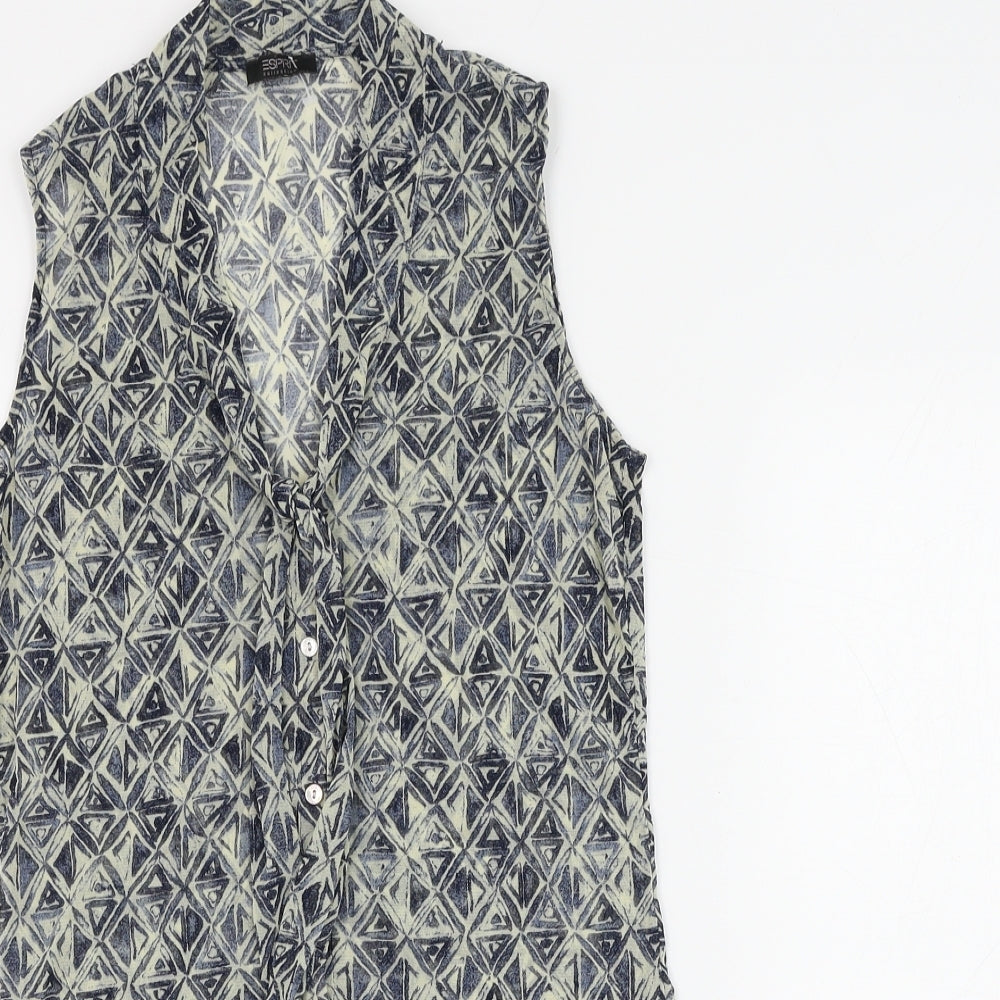 Espirit Womens Green Geometric Polyester Basic Button-Up Size S V-Neck