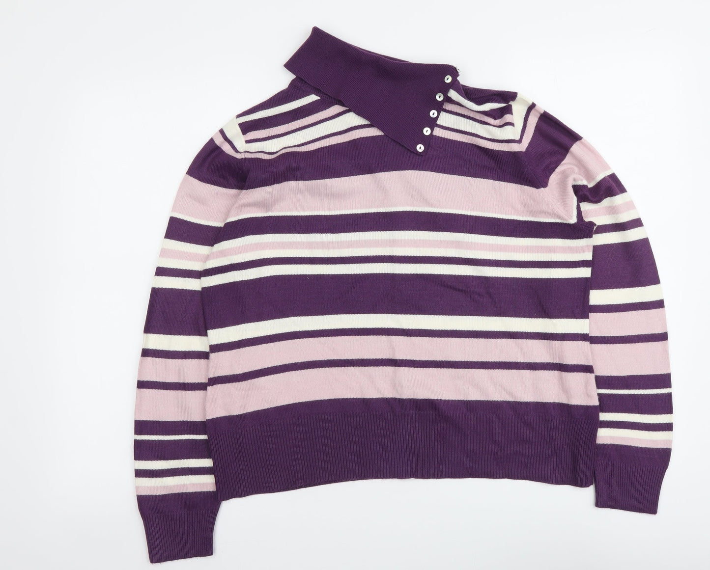 Berkertex Womens Pink Roll Neck Striped Acrylic Pullover Jumper Size 14