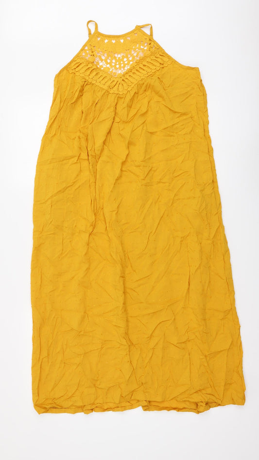 SheIn Womens Yellow Viscose A-Line Size M Halter Pullover