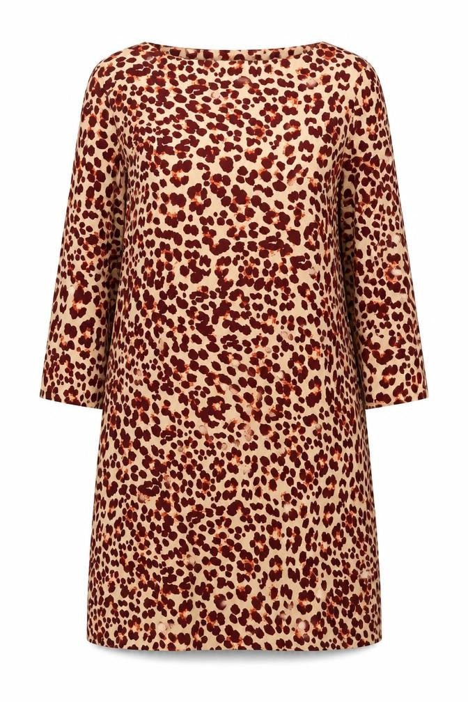 H&M Womens Beige Animal Print Polyester A-Line Size L Boat Neck Pullover - Leopard pattern