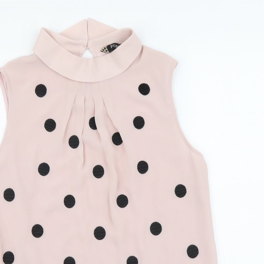 Principles Womens Pink Polka Dot Polyester Basic Blouse Size 10 Collared