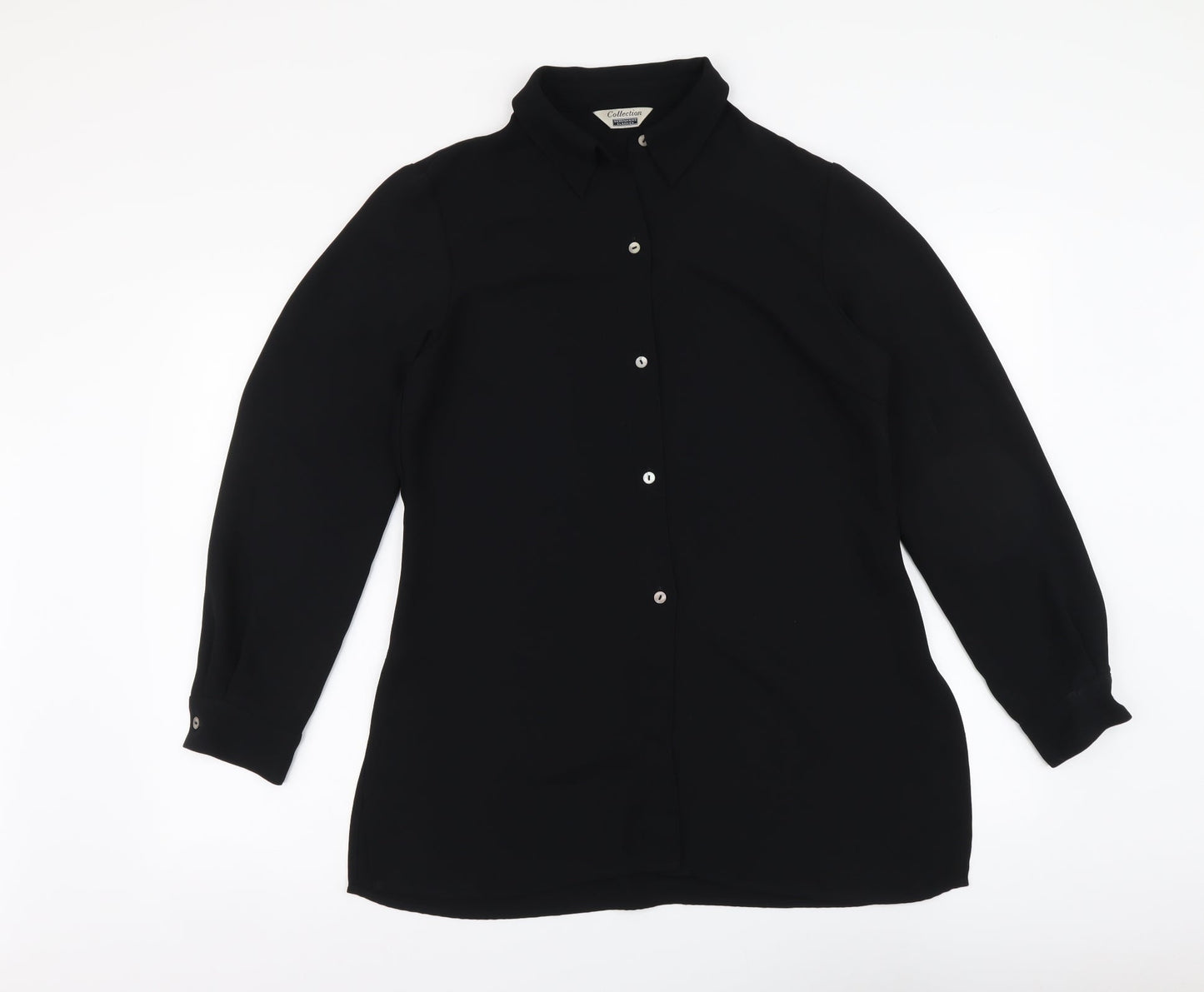 Debenhams Womens Black Polyester Basic Button-Up Size 12 Collared