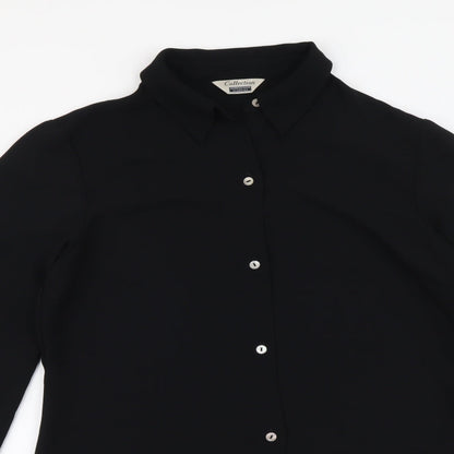 Debenhams Womens Black Polyester Basic Button-Up Size 12 Collared