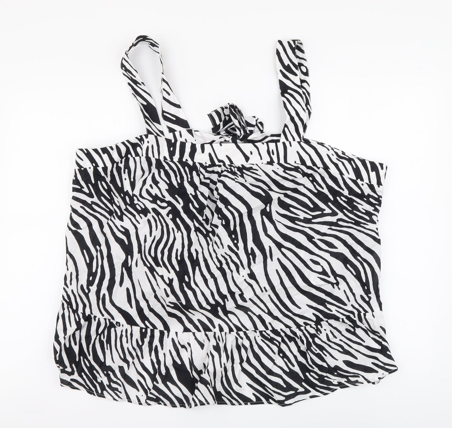Marks and Spencer Womens Black Animal Print Cotton Cropped Tank Size 24 Square Neck