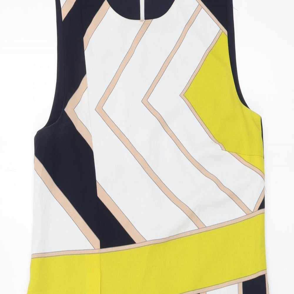 Oasis Womens Multicoloured Geometric Polyester A-Line Size 8 Round Neck Zip