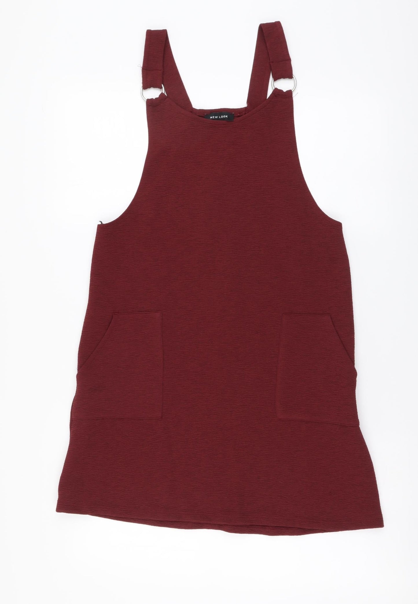New Look Womens Red Polyester Pinafore/Dungaree Dress Size 8 Round Neck Pullover
