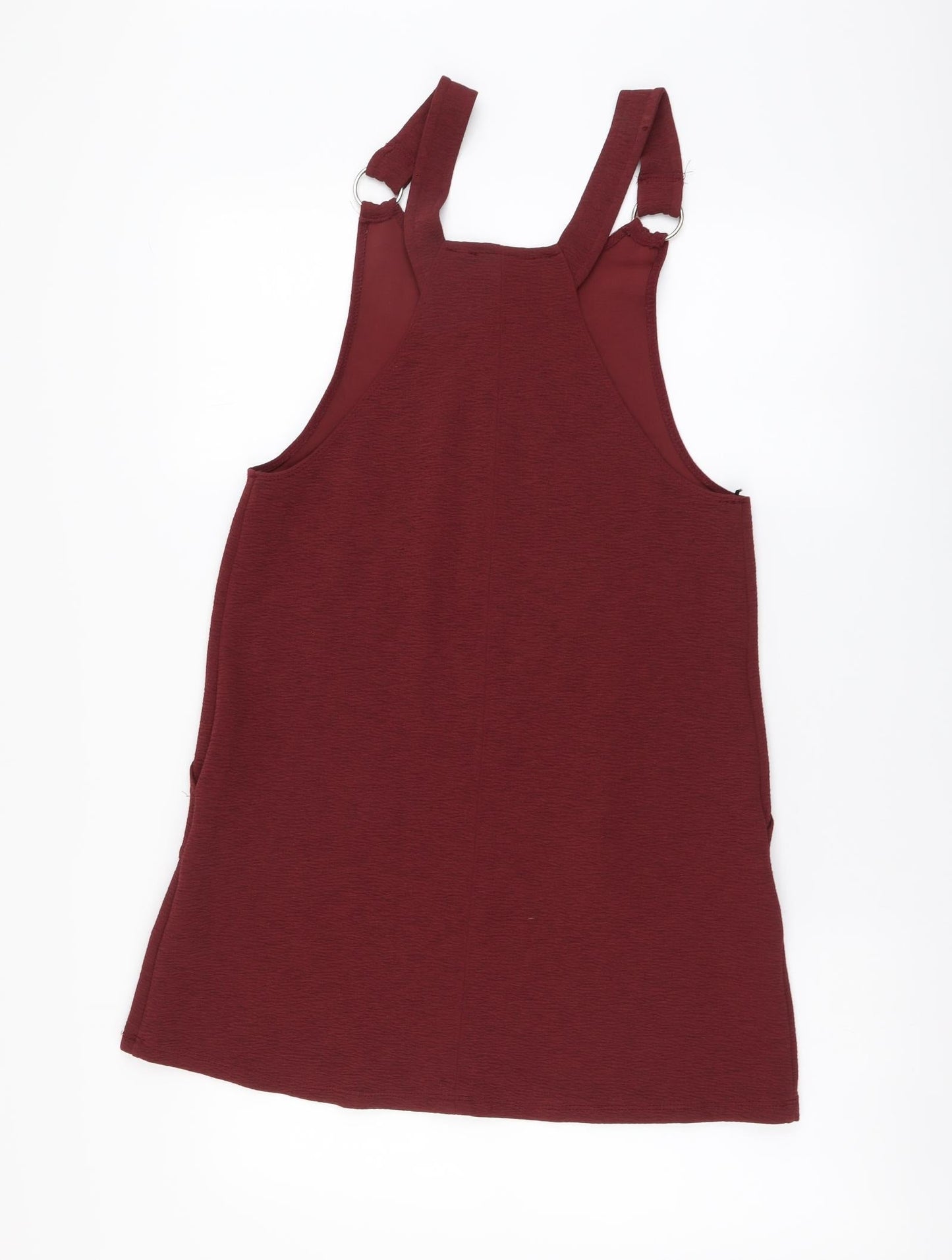 New Look Womens Red Polyester Pinafore/Dungaree Dress Size 8 Round Neck Pullover