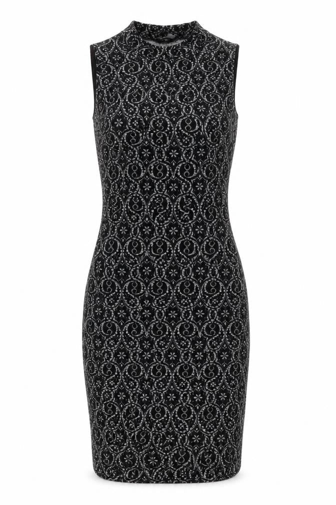 NEXT Womens Black Geometric Polyester Bodycon Size 8 Mock Neck Pullover