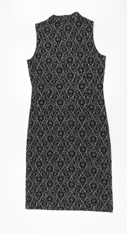 Next Womens Black Geometric Polyester Bodycon Size 8 Mock Neck Pullover