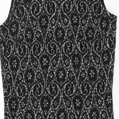 Next Womens Black Geometric Polyester Bodycon Size 8 Mock Neck Pullover