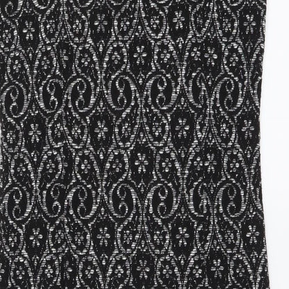 Next Womens Black Geometric Polyester Bodycon Size 8 Mock Neck Pullover
