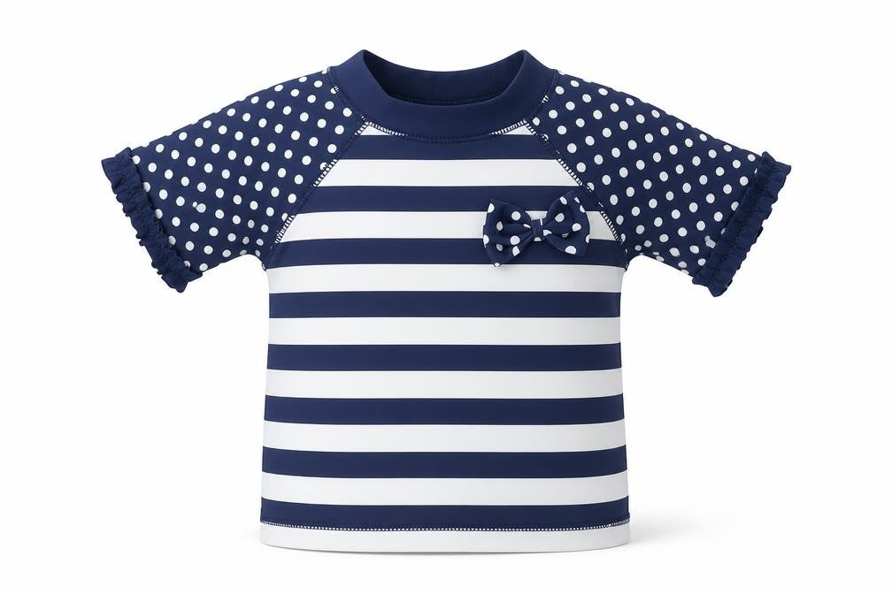 Preworn Girls Blue Striped Nylon Basic T-Shirt Size 3-6 Months Crew Neck Pullover - Swim Top