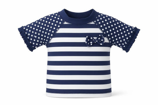 Preworn Girls Blue Striped Nylon Basic T-Shirt Size 3-6 Months Crew Neck Pullover - Swim Top