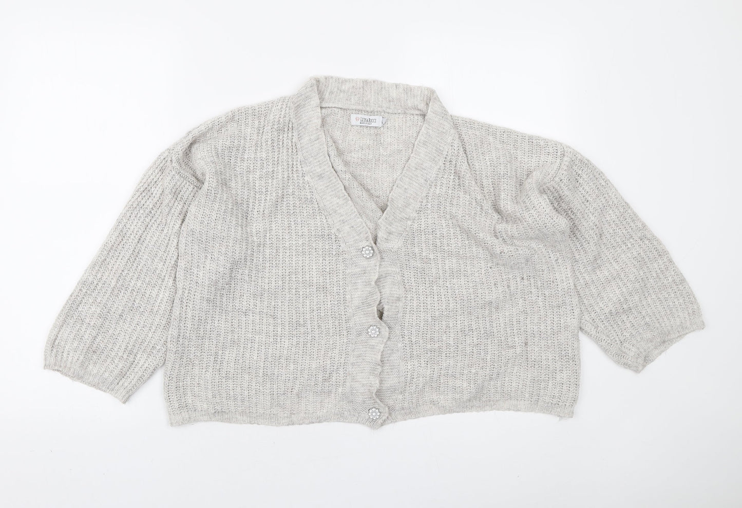 Luisa Ricci Womens Grey V-Neck Acrylic Cardigan Jumper Size L
