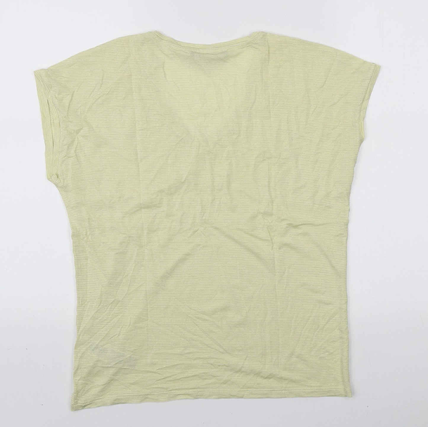 Marks and Spencer Womens Yellow Striped Viscose Basic T-Shirt Size 10 V-Neck