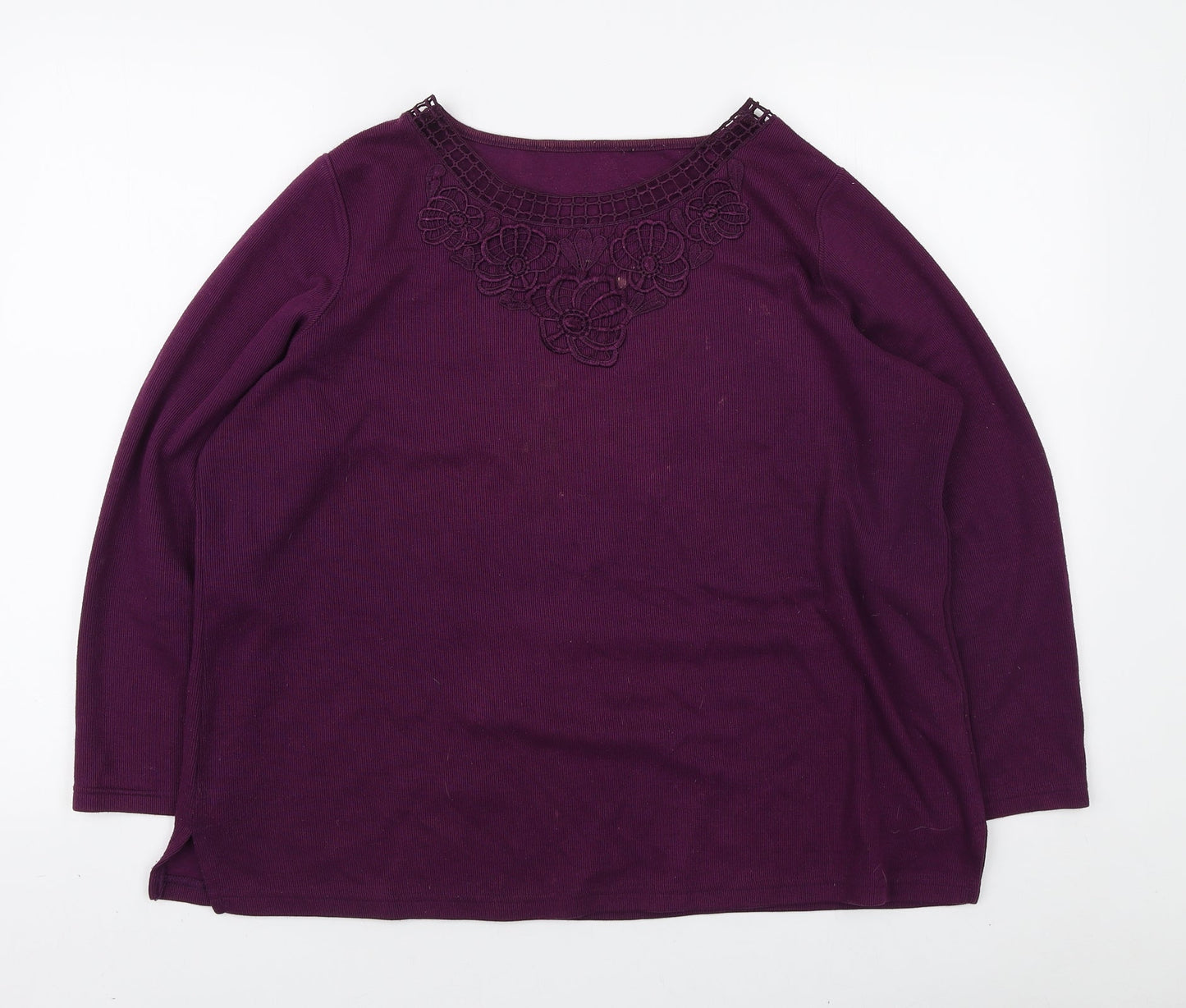 Preworn Womens Purple Round Neck Polyester Pullover Jumper Size L - Lace Neckline