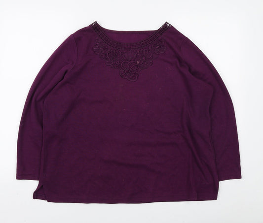 Preworn Womens Purple Round Neck Polyester Pullover Jumper Size L - Lace Neckline