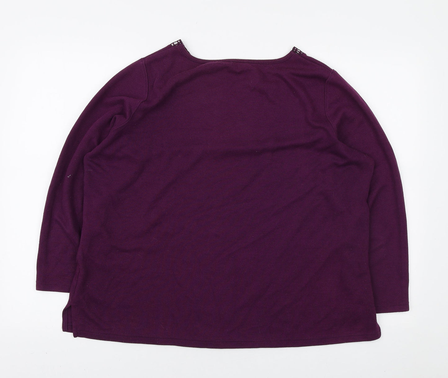 Preworn Womens Purple Round Neck Polyester Pullover Jumper Size L - Lace Neckline