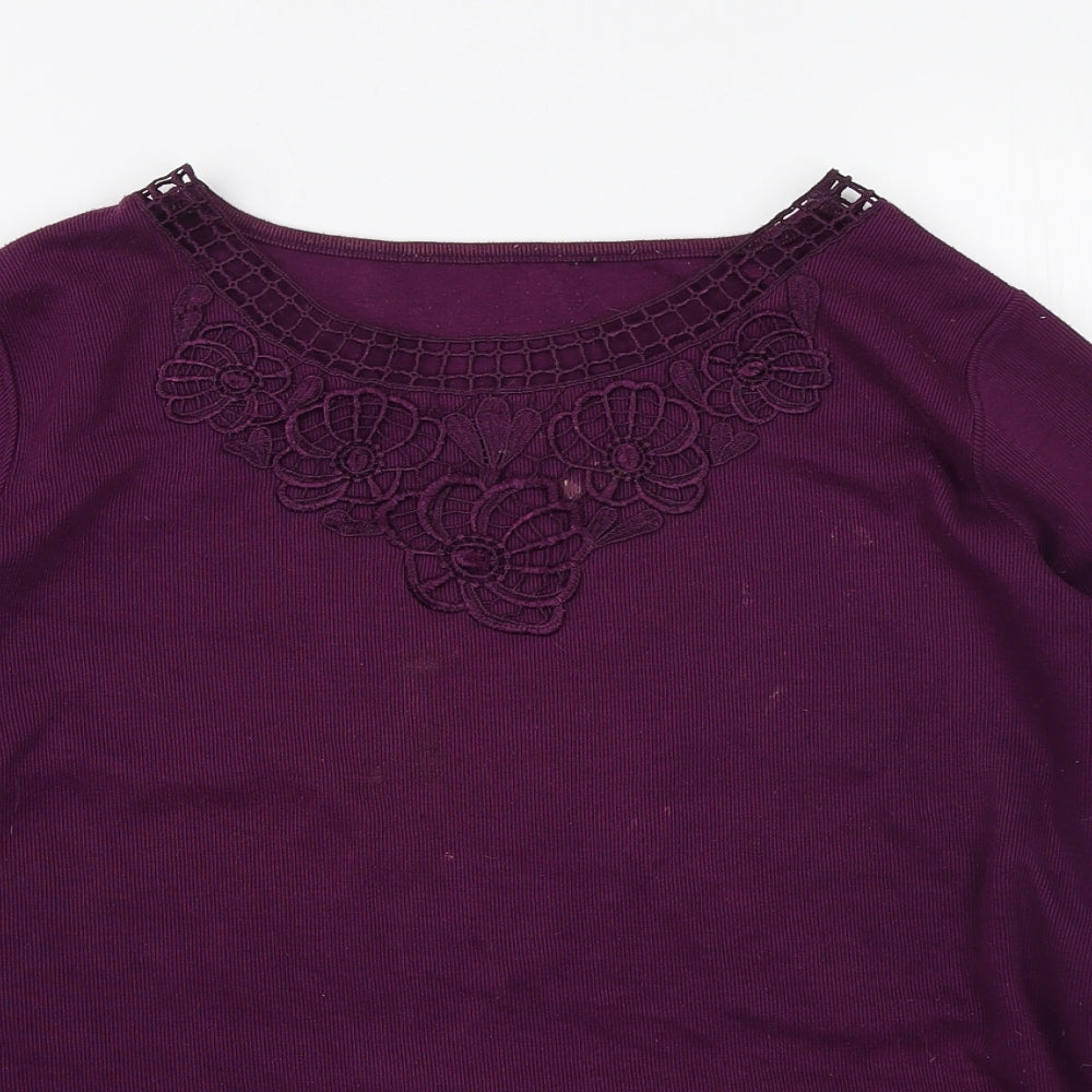 Preworn Womens Purple Round Neck Polyester Pullover Jumper Size L - Lace Neckline