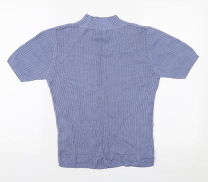 Debenhams Womens Blue Mock Neck Cotton Pullover Jumper Size 12