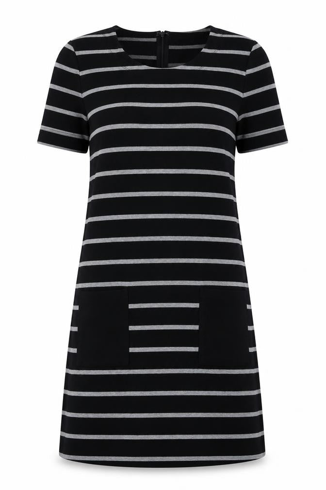 Gap Womens Black Striped Polyester A-Line Size M Round Neck Zip