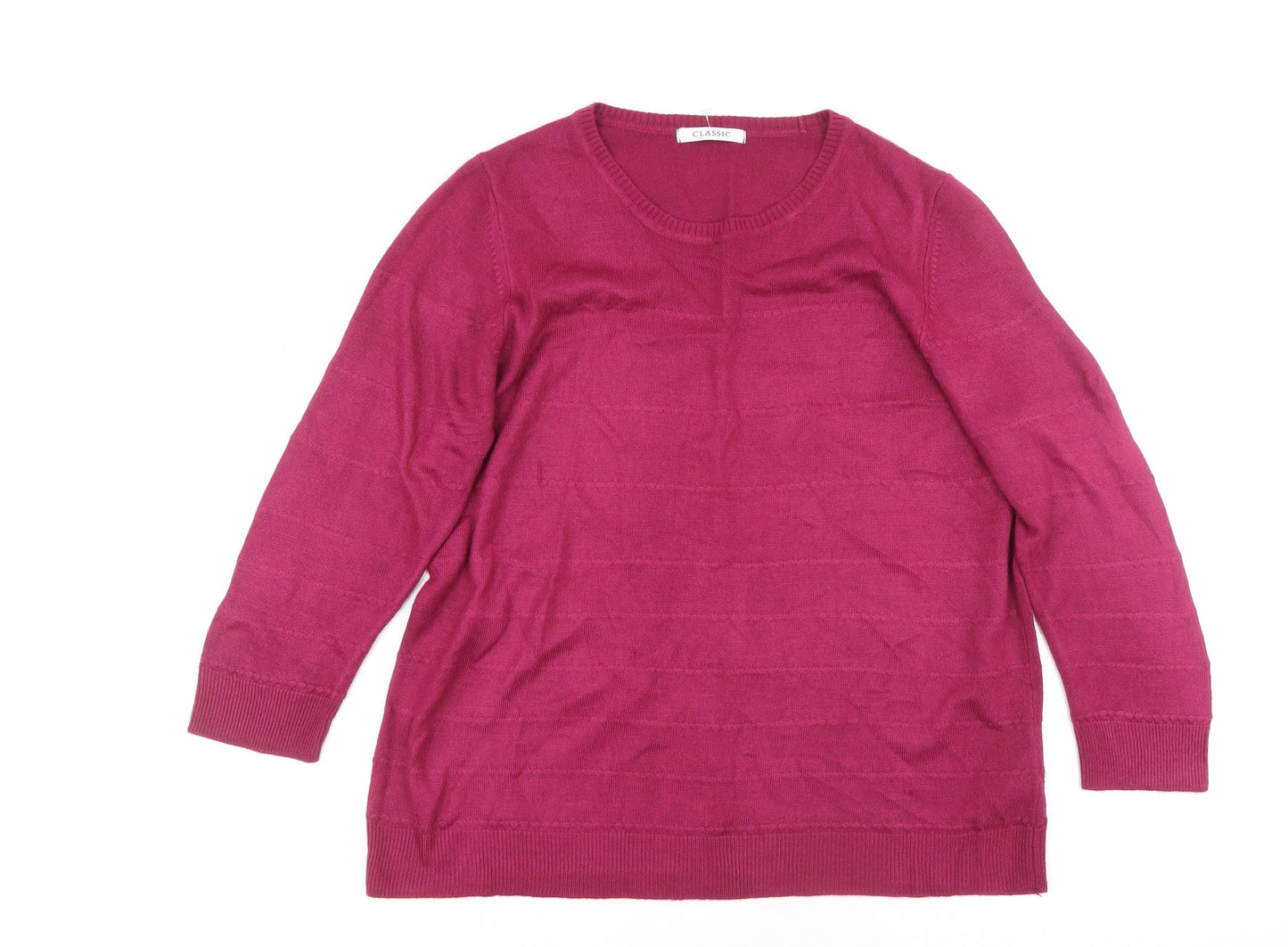 Classic Womens Pink Round Neck Acrylic Pullover Jumper Size 14