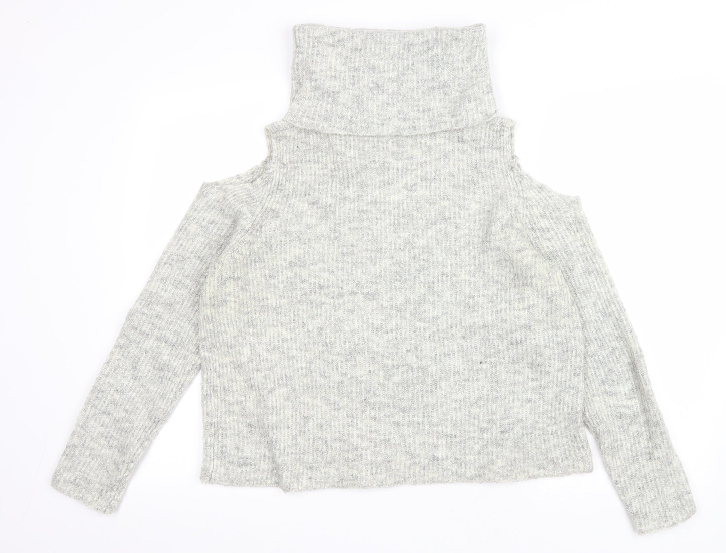 New Look Womens Grey Roll Neck Polyester Pullover Jumper Size M - Cold shoulder