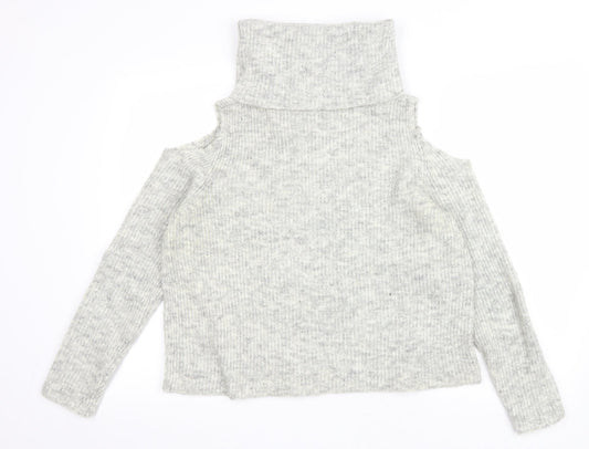 New Look Womens Grey Roll Neck Polyester Pullover Jumper Size M - Cold shoulder