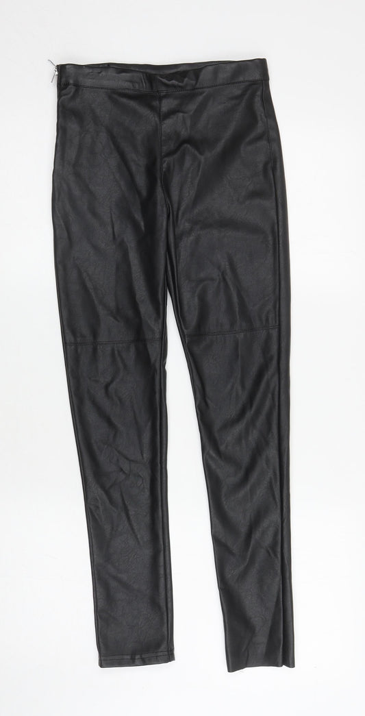 H&M Girls Black 100% Polyester Skinny Jeans Size 11-12 Years L25.5 in Regular Zip