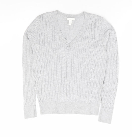 H&M Womens Grey V-Neck Viscose Pullover Jumper Size XS